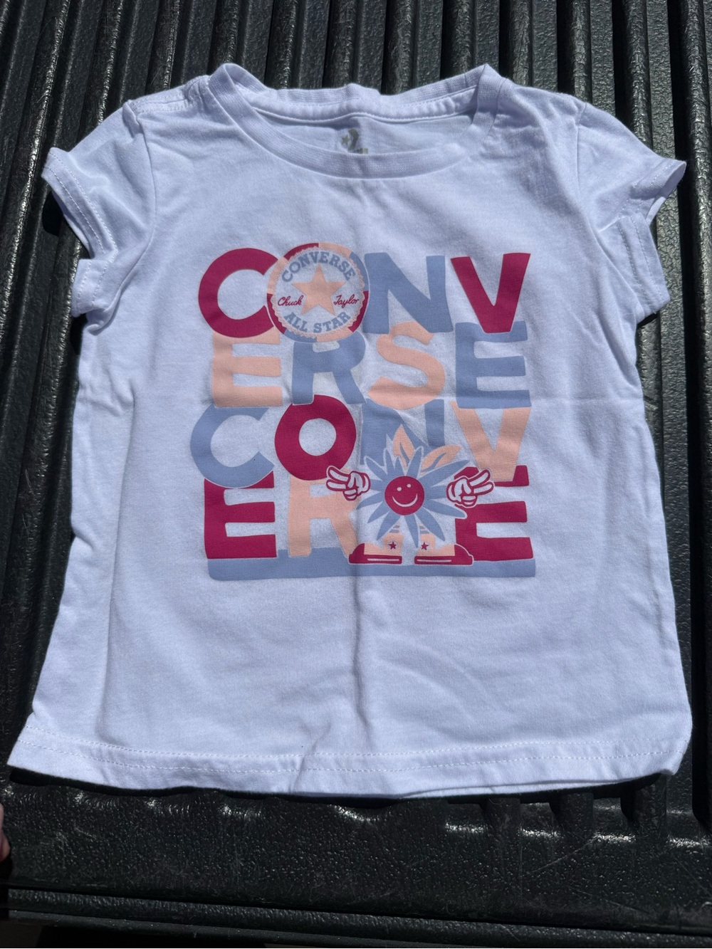 Converse White Tee with Pink, Blue & Peach Graphic